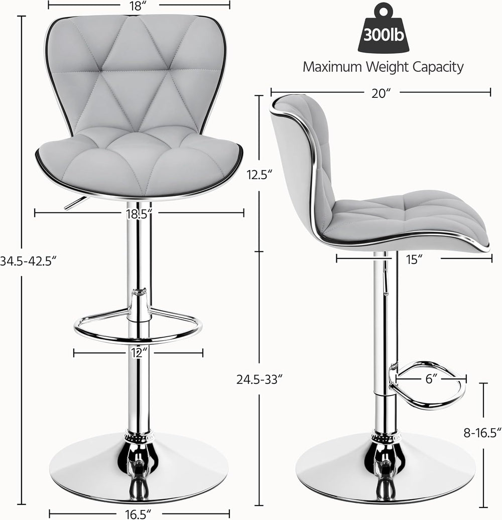 Yaheetech Bar Stools Set of 2 Modern Swivel Counter Barstools Light Gray
