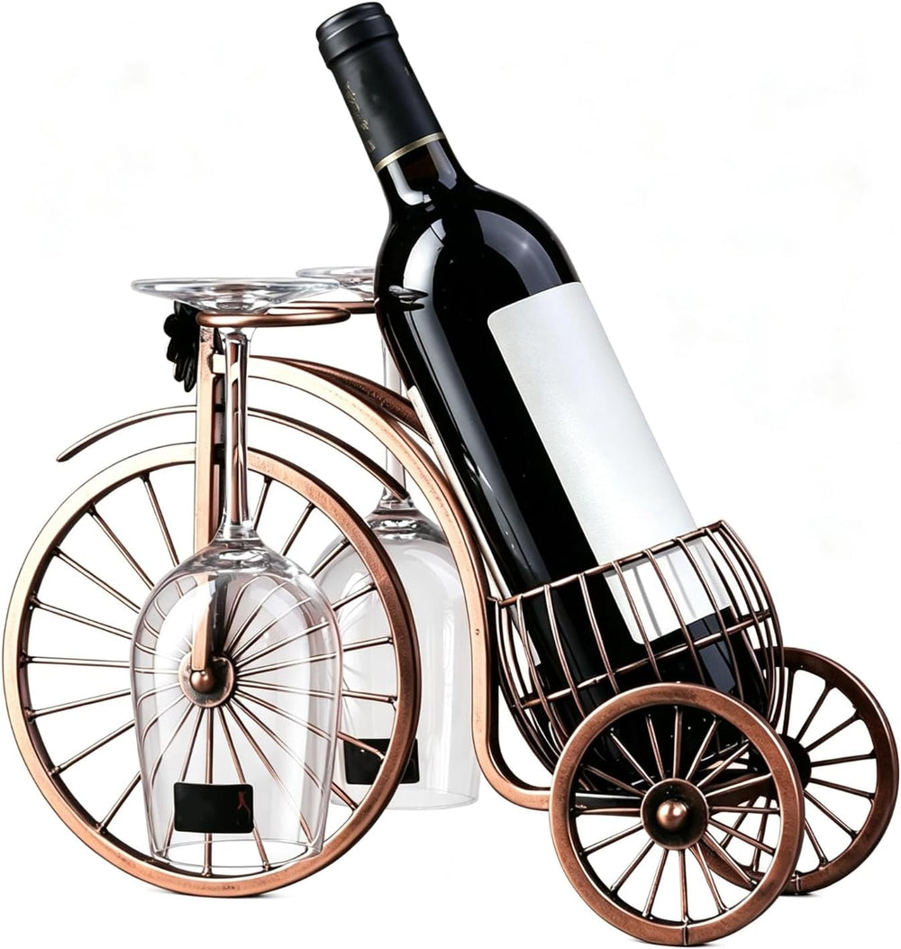 Metal Wine Rack, Tricycle Shaped Small Wine Bottle Holder | Welded Iron Frame...