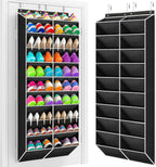 Yecaye 30 Pairs Over the Door Shoe Organizer, Large Capacity Hanging Shoe Rack for Door Hanger with Deep Pockets, Heavy Duty 10 Tier Shoe Holder for Sneakers Boots Heels College Dorm Essentials, Black