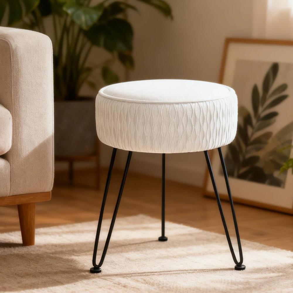 Velvet Vanity Stool Footrests, Round Ottoman Vanity Chairs with Anti-Slip Fee...