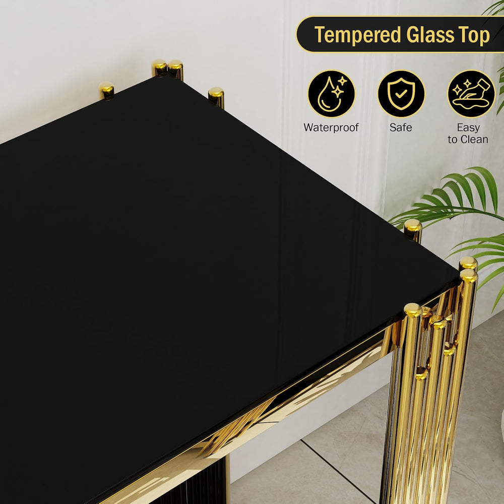 Gold Console Table with Tempered Glass for Entryway Living Room, Modern Luxur...