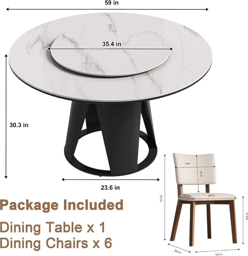Montary 7 Piece Dining Table Set, Modern Kitchen Table Set of 6, Black White ...