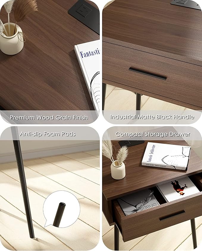 HAIOOU Set of 2 Mid Century Nightstand with Charging Station, End Table Moder...