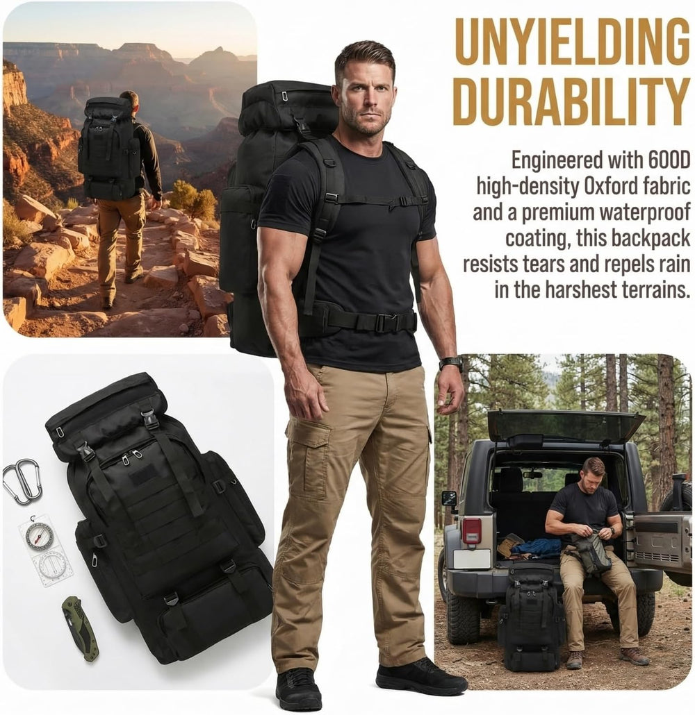 70L Hiking Backpack for Men, Waterproof Lightweight Camping Backpack, Militar...