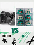 6 Pack Hat Organizer Box, Stackable Clear Baseball Caps Holder Box Containers with Magnetic Door for Hats Snapback Cap Storag, Hat Rack Display Case, Holds 8 Hats Each (Blue)