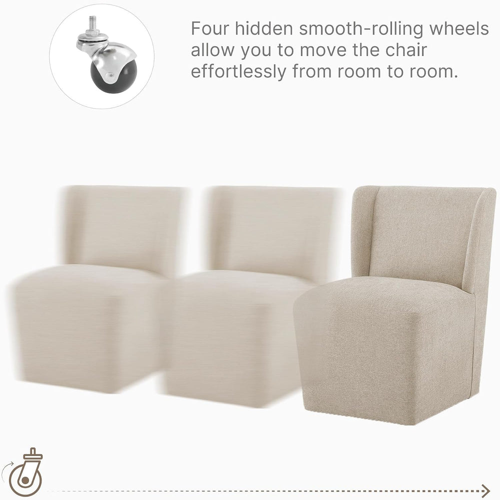KISLOT Upholstered Dining Chairs Set of 4 with Casters, Sand | Wingback Moder...