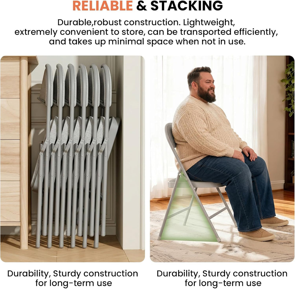 4 Pack Gray Padded Folding Chairs with Cushion and Back