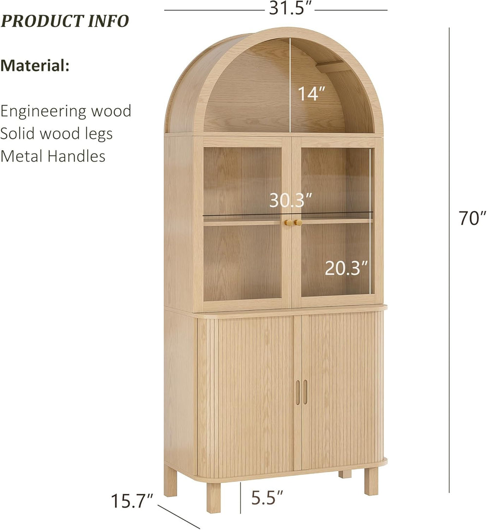 69" Tall Kitchen Pantry Storage Cabinet with Sliding Door, Modern Curved...