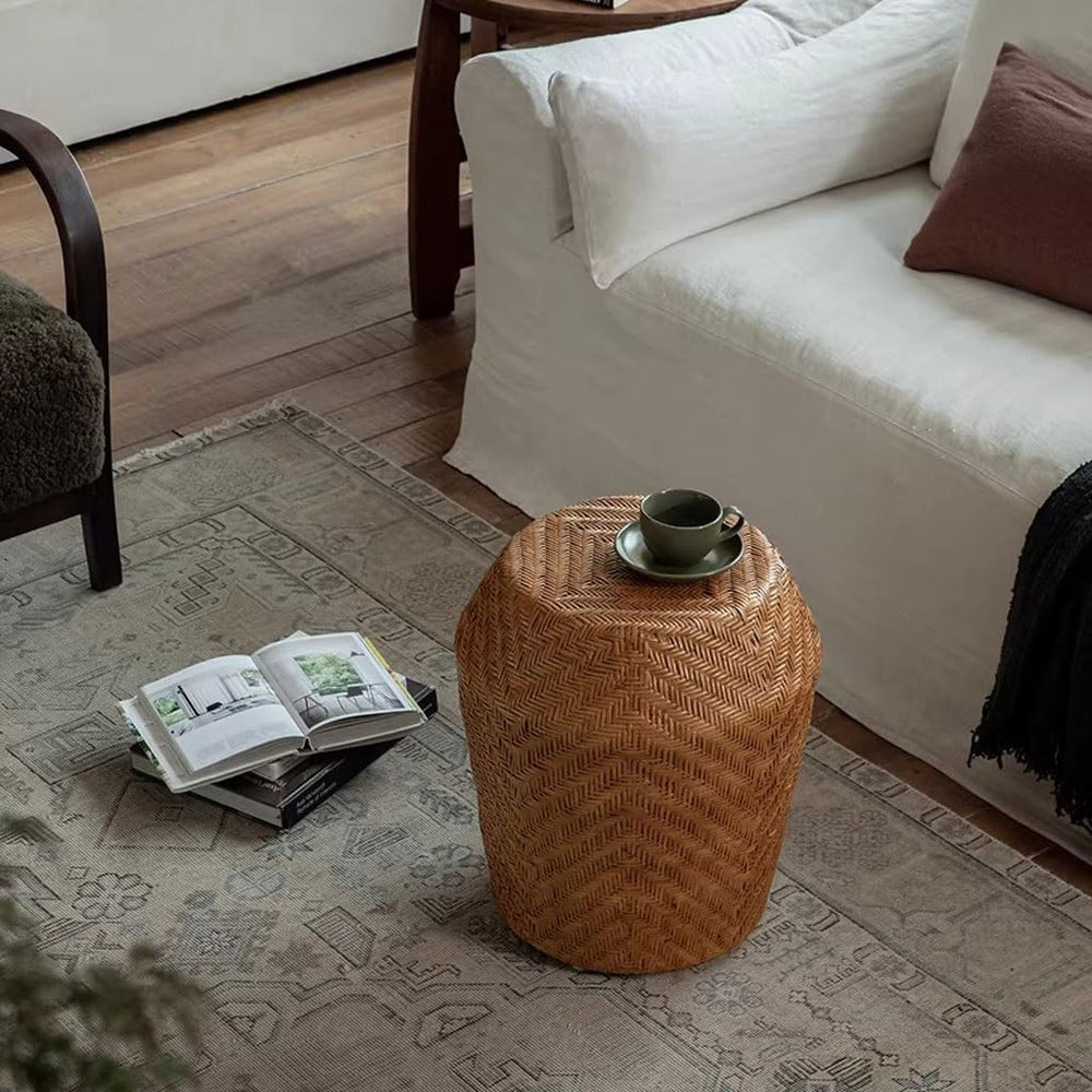 Couch Side Table Home Creative Rattan Drum Stool B& Living Room Sofa Side...