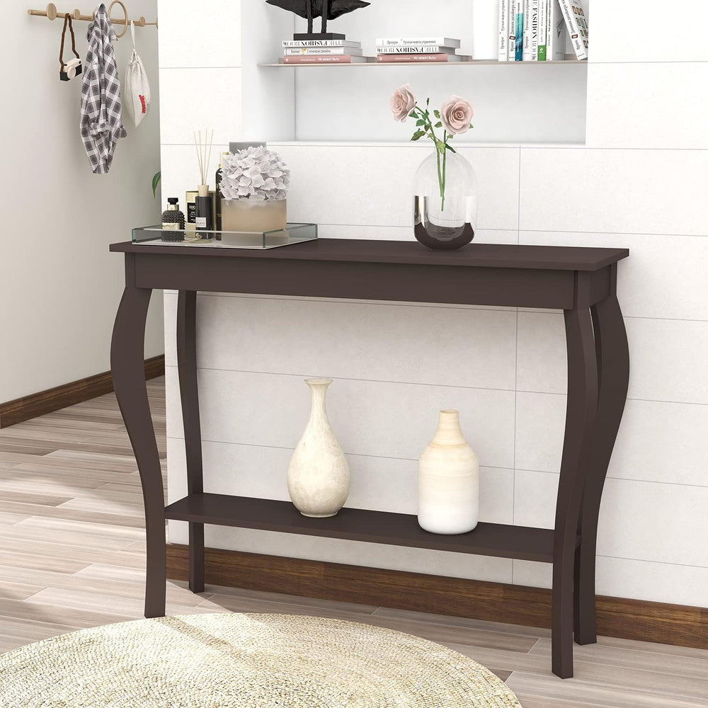 ChooChoo 39" Narrow Entryway Table with Storage Shelf, Espresso | Consol...