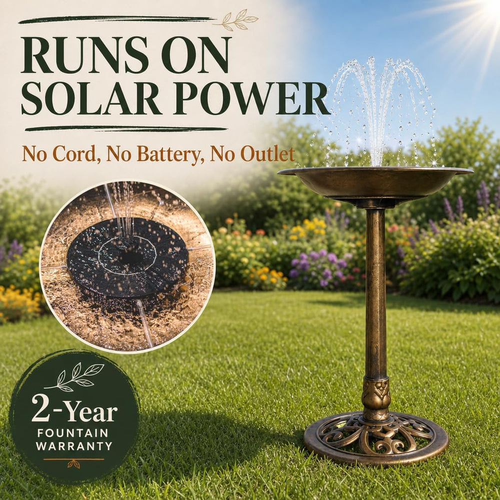 Backyard Expressions Bronze Bird Bath for Outside, Solar Bird Bath Fountain