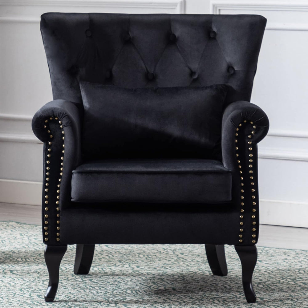 Mid Century Modern Accent Chair Upholstered Armchair Comfy Velvet Fabric Sing...