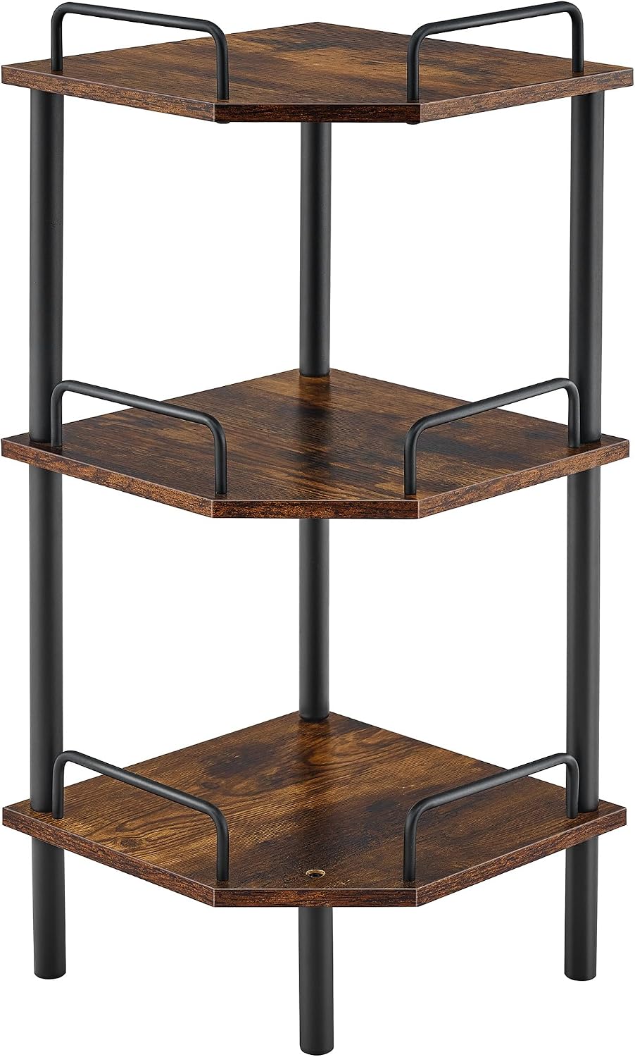 Tajsoon 3 Tier Corner Shelf Stand, Small Corner Table, Rustic Brown