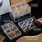 SPAKOWN Earring Organizer Box Large 18 Compartments | Jewelry Holder Organizer with 3 Drawers Stackable Earring Bracelet Storage Case Jewelry Boxes for Women (Clear)