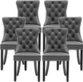 Leather Dining Chairs Set of 6, Upholstered Dining Room Chairs with Nailhead Trim, Sillas de Comedor Modernas 6, Wooden Kitchen Chairs for Dining Room, Living Room, Kitchen, Bedroom, Grey