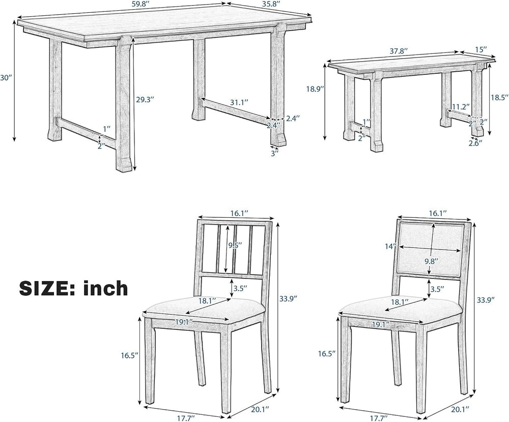 LUMISOL 6-Piece Dining Table Set for 6, Farmhouse Kitchen Table Set with 4 Up...