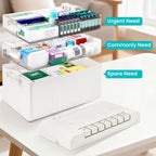 3-Tier Medicine Cabinet Organizer, Portable Medicine Cabinet with Handle, Large Capacity Medicine Storage Box, Multipurpose Medical Box with Pill Box, Empty First Aid Kit for Home, White