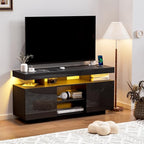 HOMMPA Modern LED TV Stand for 55/50/43/40/32 inch TV with Power Outlets, Gaming TV Consoles with Storage Entertainment Center with LED Lights Game Cabinet for Living Room Black