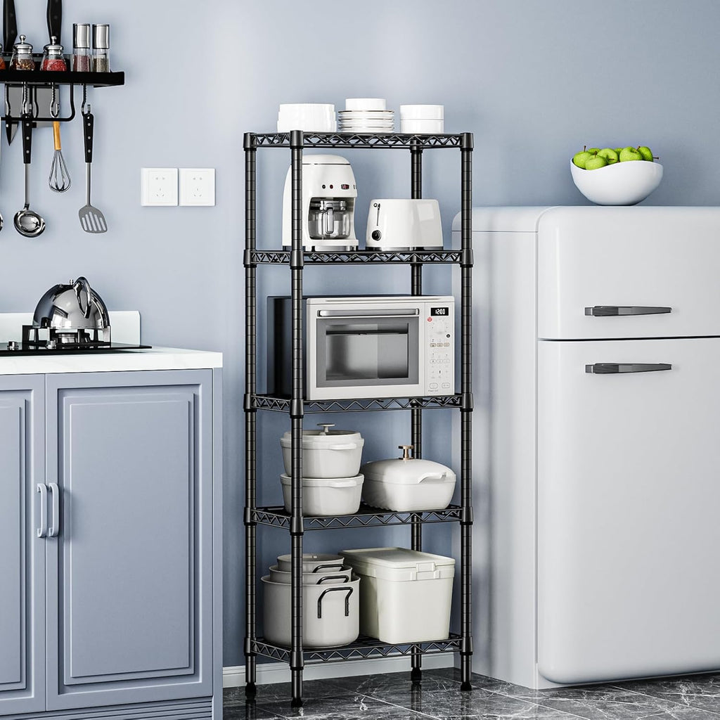 450 lbs Storage Shelves 5 Tier Shelving Units for Storage, Steel Organizer Wire Rack, Adjustable Height, Wire Shelving Unit for Bathroom Kitchen Closet, Black 11.8" D x 21.7" W x 58.3" H