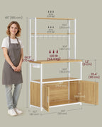 VASAGLE Kitchen Bakers Rack with Power Outlet, Coffee Bar with 35.4-Inch High Worktop, Microwave Stand with 8 Hooks, 15.7 x 31.5 x 66.9 Inches, Golden Oak and Cloud White UKKS059Y01