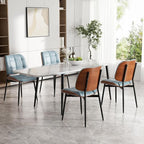 Dining Chairs Set of 8, Mid Century Modern Dining Room Chair with Thick Cushion, Upholstered Faux Leather Kitchen Chairs with Walnut Bentwood Back for Kitchen Dining Room, Blue