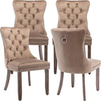 Modern Dining Chairs Set of 4, Tufted Upholstered Dining Chair with Solid Wood Legs, Camel Velvet Accent Chair, Sillas de Comedor, 4 Dining Chairs (Khaki, Velvet, 4Pcs)