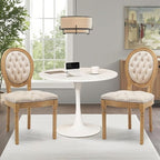 3-Piece 31.5" Round Dining Table Set for 2 with Upholstered Chairs – Space-Saving Modern Small Kitchen Cafe Bistro Set(Round Beige Velvet Chair)
