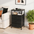 Sweetcrispy Nightstand with Charging Station 3 Fabric Drawers Bedside Table | Night Stand with USB Type-C Ports, AC Outlets & Dimmable LED Light Strip, Modern Black Bedroom End Table