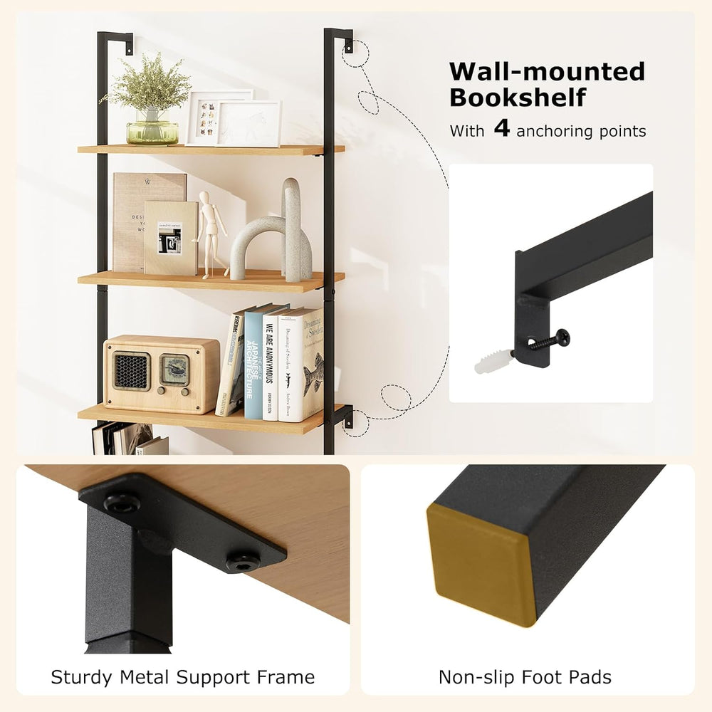 GIANTEX 72.5" Ladder Bookshelf with Cabinet, 6-Tier Tall Wall Mounted Bo...