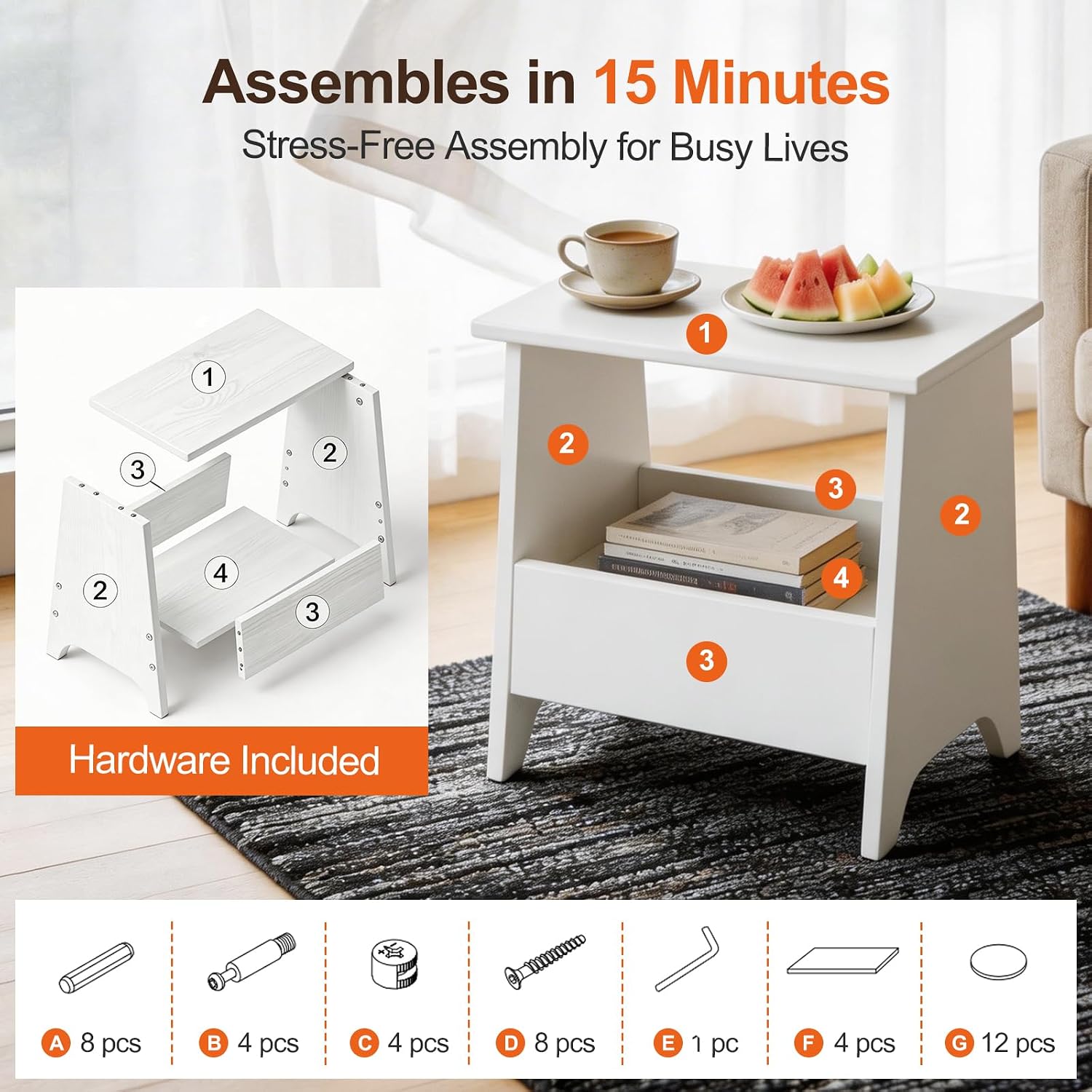 King Oasis Small Storage Stool with Flat Top, 15.7" Modern Footstool Ottoman for Living Room & Bedroom, Narrow Shoe Bench/Side Table for Entryway, Bathroom, Bedroom and Small Spaces, White