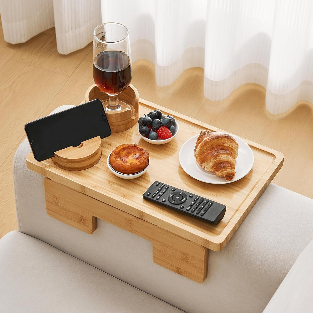 GEHE Real Bamboo Couch Armrest Table, 15.4"x9.8" Couch Arm Tray Tab...