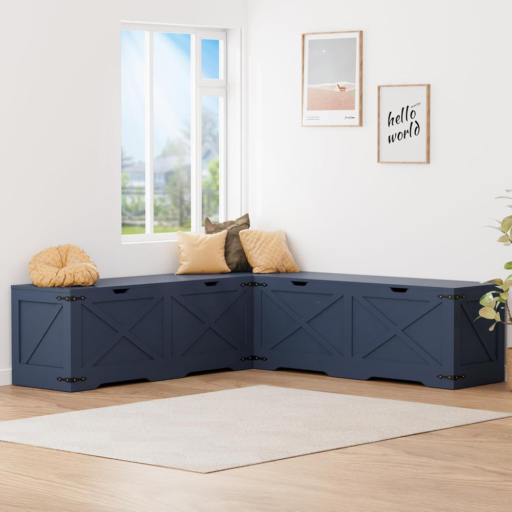 L Shape Storage Bench, Backless Farmhouse Kitchen Breakfast Nook Bench, Corne...
