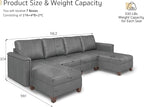 SITJOY 118" Faux Leather Modular Sectional Sofa with Storage, Mid Century Modern Sectional Couches for Living Room, Soft Padded Armrests, 4 Seater U-Shaped Couch with Ottoman, Gray