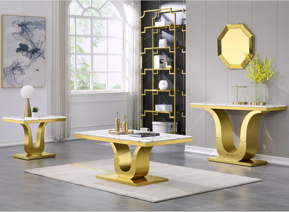 Gold Console Table, White and Gold Living Room Sofa Table, 50" Rectangle...