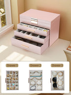 BOOVO Jewelry Boxes for Women, 5 Layer Jewelry Organizer with Necklace Hanger and Drawers, Large Jewelry Box for Earrings, Necklace and Bracelet Storage Gifts for Women and Girls (Rose Gold, 5 Layer)
