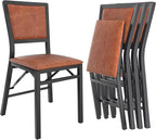 VECELO Folding Chairs Set of 4 with Cushion, Foldable Padded Seats with Heavy Duty Metal Frame for Kitchen/Dining/Living Room, No Assembly & Space Saving Design, Chestnut Brown