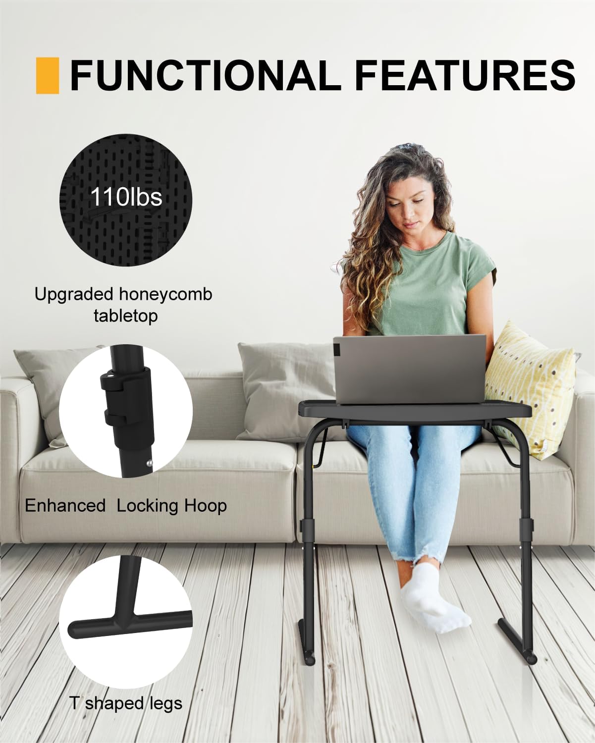 TV Tray Table, 16.9 x 22 x 29.1inch XL PRO Folding Dinner Table with 6 Height & 3 Tilt Angle Adjustments, Large Couch Desk for Working, Portable and Adjustable Laptop Desk for Sofa and Bed