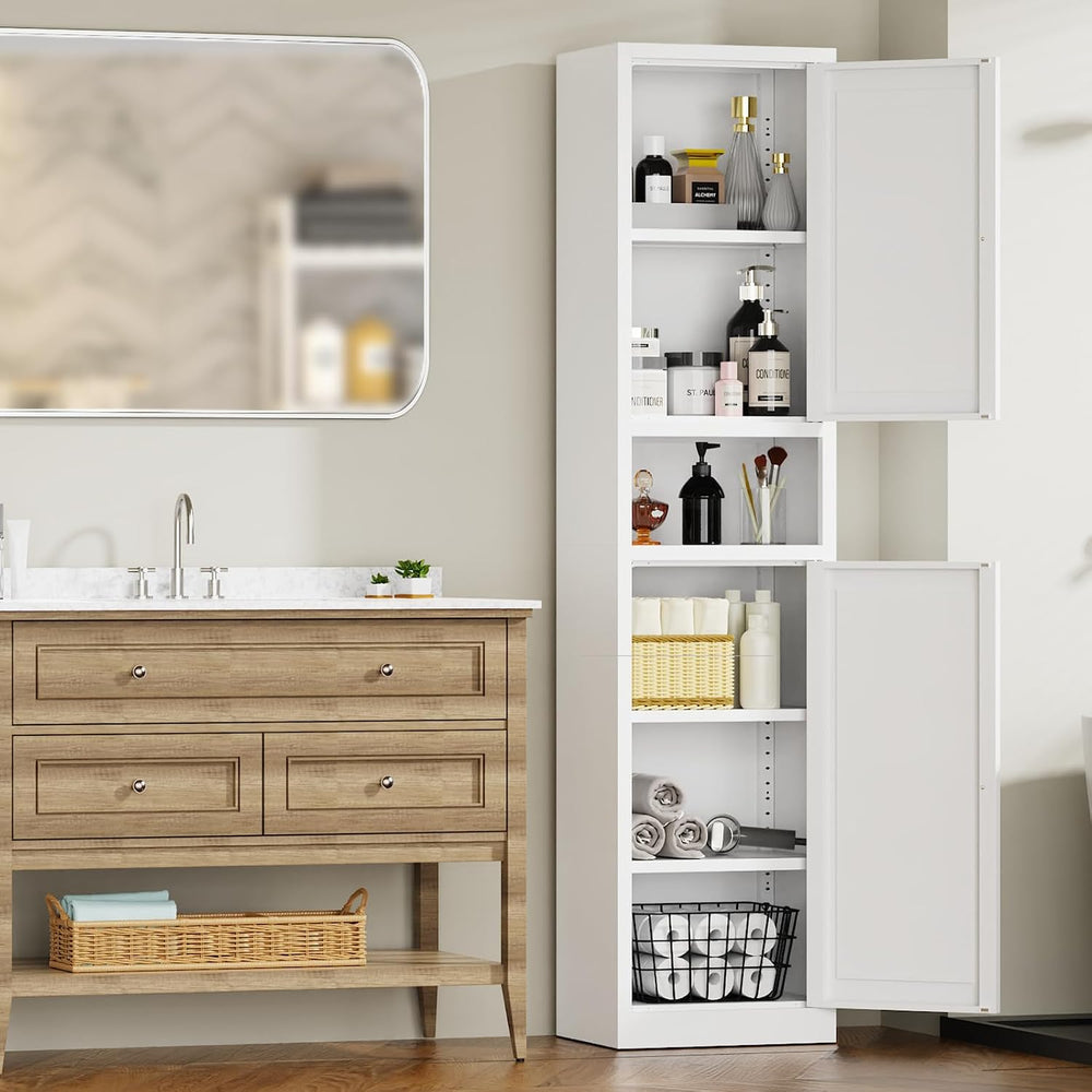 Eltean 67" H Narrow Pantry Cabinet,White,15.7" W | Metal Pantry Cab...
