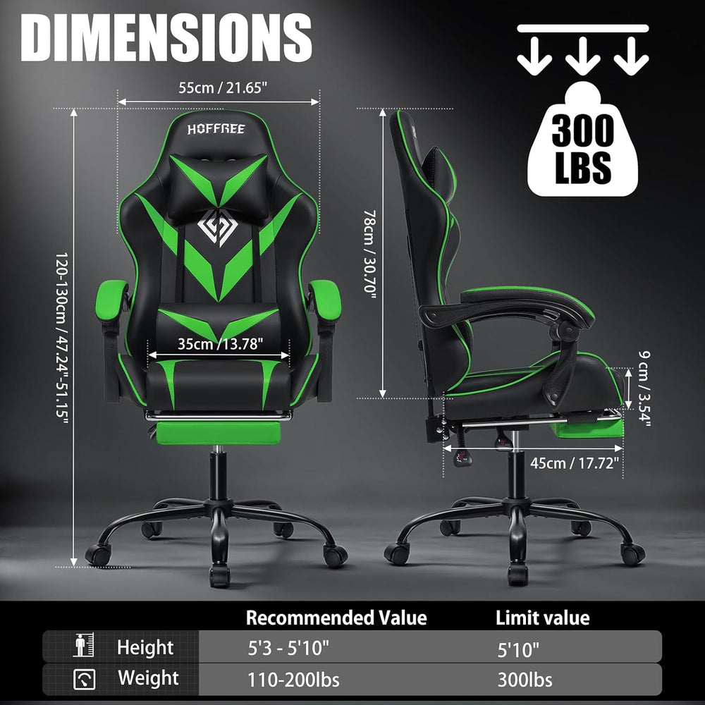Gaming Chair with Massage Ergonomic Computer Chair with Footrest and Lumbar S...