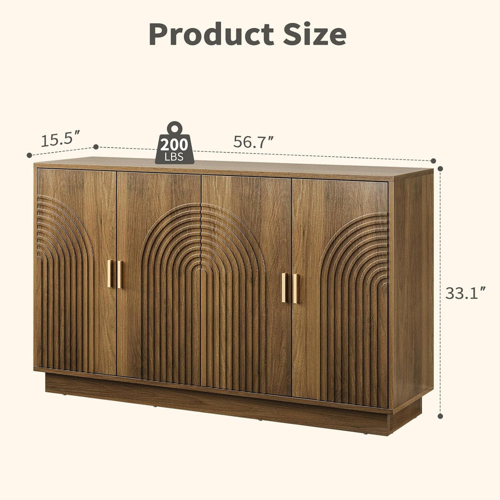 Fluted Sideboard Buffet Cabinet with Storage - 57" Credenza Coffee Bar C...