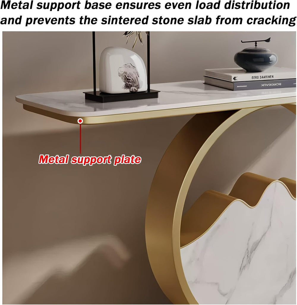 Contemporary Accent Table Modern Console Table | Marble-Like Tabletop and Cir...
