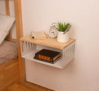 Floating Nightstand with White Metal Base, Wooden Top and Sturdy Metal Base, Minimalist Bedside Table, Wall Mounted Shelf, Bedside Shelf (Natural)