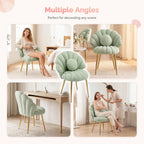 VINGLI Shell-Shaped Teddy Fleece Accent Vanity Chair with Back,Comfy Green and Gold Desk Chair No Wheels,Cute Small Pearl Deco Pillow,Gift for Girls/Women,for Makeup,Office,Dining,Nail,Sewing,Bedroom