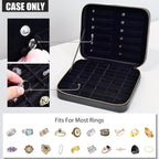 Large Capacity Ring Organizer Case for 90+ Rings & Jewelry Display | Black Cross-Grain Leather, Plush Velvet Lining, Shockproof, for Ring Collectors Jewelry Vendors Travel Home Display, Box Only