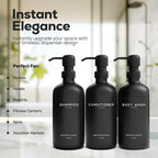 Black Shampoo and Conditioner Dispenser Set by Brighter Barns - Refillable Plastic Shower Soap Dispensers for Bathroom - Body Wash & Shampoo Bottles - Modern Bathroom Decor for Hotel, Airbnb (Black)