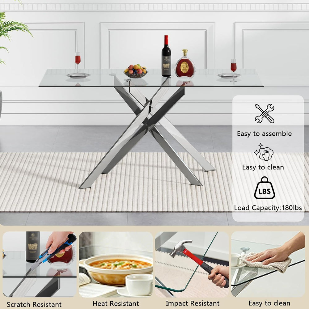 Rectangle Glass Dining Table Set for 4, 60'' Kitchen Table and Chairs...