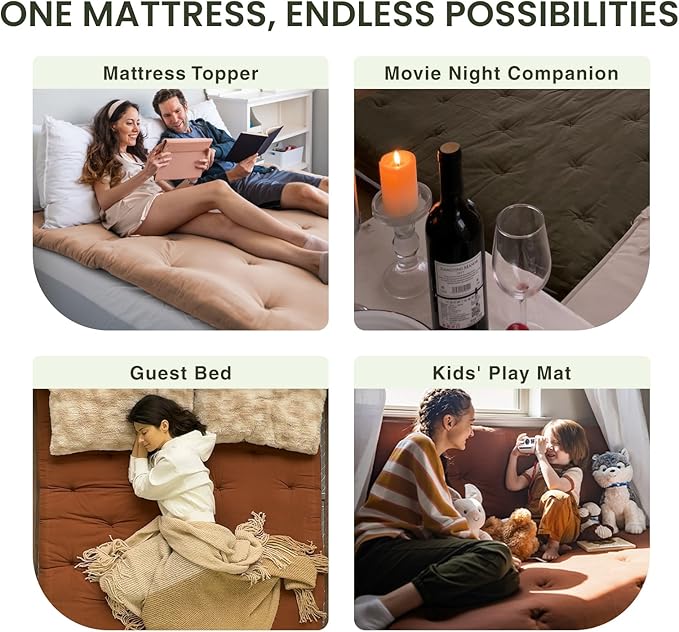 ZonLi Japanese Floor Futon Mattress Twin Size 39"x 80",100% Cotton 2.5'' Thicken Tatami Mattress,Foldable Sleeping Pad,Portable Dormitory Tatami Mat,Roll Up Floor Lounger Bed for Adult (Winter Moss)