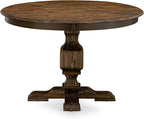 East West Furniture F3EL5-718 5 Piece Modern Dining Table Set Includes a Round Wooden Table with Pedestal and 4 Brown Linen Linen Fabric Parsons Dining Chairs, 48x48 Inch, Distressed Jacobean