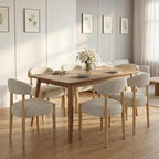 VKNOW Wooden Dining Chairs Set of 4, Modern Upholstered Dining Room Chairs with Rubberwood Legs and Curved Backrest, Fabric Kitchen Chairs for Farmhouse/Living Room/Dining Room, Heathered Off-White