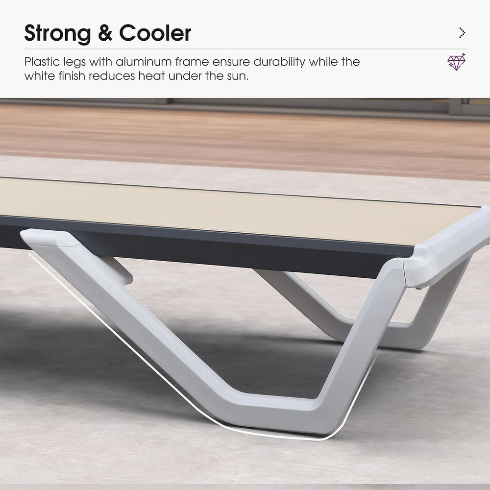 PURPLE LEAF Lounge Chair Outdoor Set of 2 w/Armrest & 1 Table, Khaki | Ea...